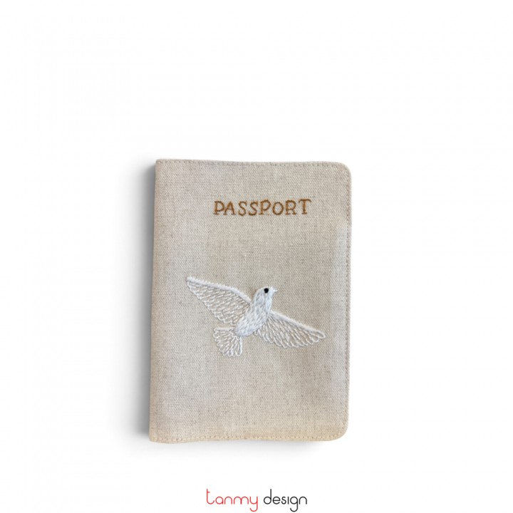 Ví đựng Passport be thêu chim